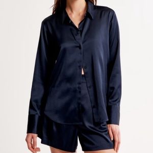 Abercrombie Long-Sleeve Satin Lapel Button-Up Shirt